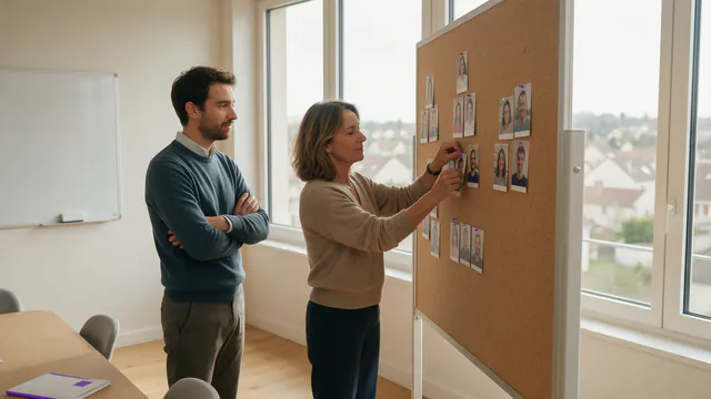 Responsable formation qui répartit son équipe par besoin pour choisir une formation anglais intra entreprise
