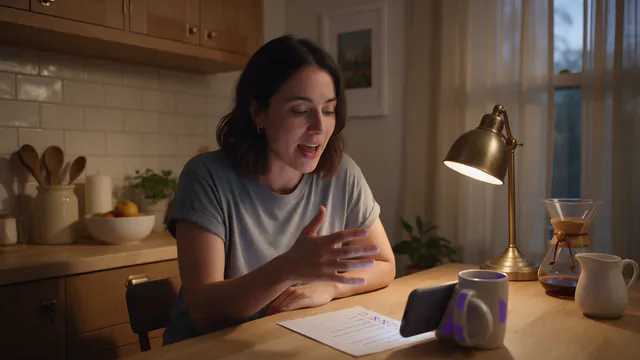 Étudiante qui s'enregistre à l'oral chez elle, une alternative au test niveau anglais en ligne